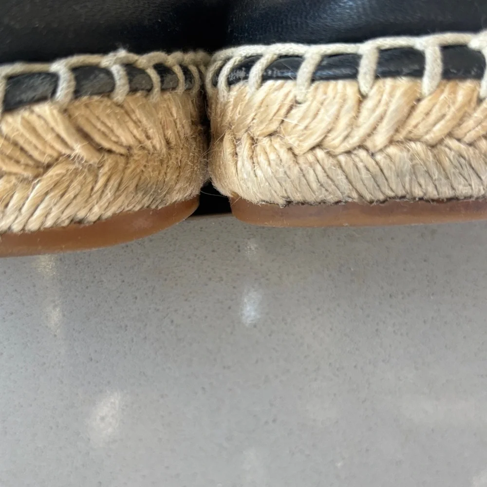 CHANEL Black Leather CC Espadrille Flats
